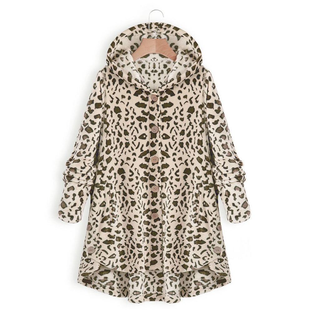 Leopard Button Coat Hooded Outwear Image 2