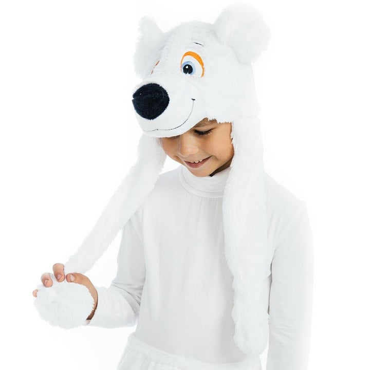 White Polar Bear Plush Headpiece Kids Costume Dress-Up Play Accessory Hat Animal 5 O'Reet Image 1