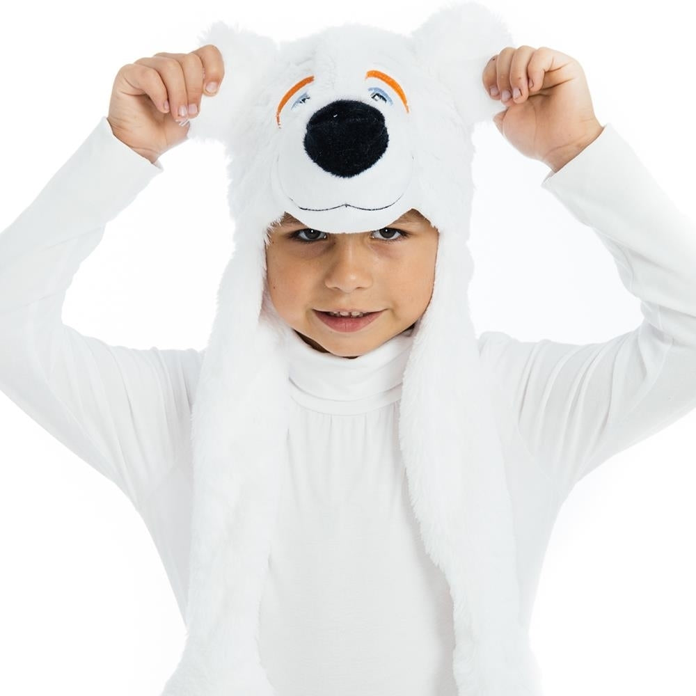 White Polar Bear Plush Headpiece Kids Costume Dress-Up Play Accessory Hat Animal 5 O'Reet Image 2