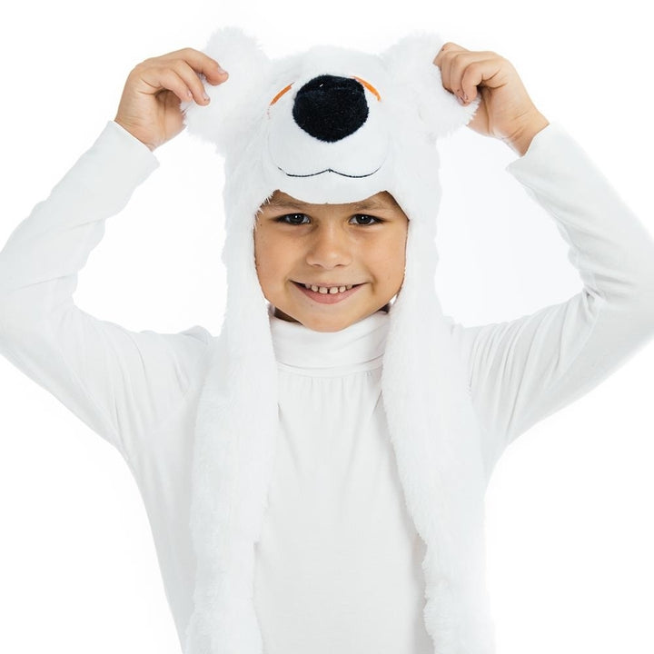 White Polar Bear Plush Headpiece Kids Costume Dress-Up Play Accessory Hat Animal 5 O'Reet Image 3