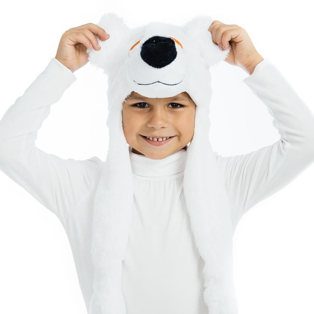 White Polar Bear Plush Headpiece Kids Costume Dress-Up Play Accessory Hat Animal 5 OReet Image 3