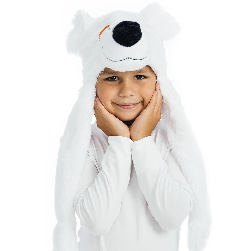 White Polar Bear Plush Headpiece Kids Costume Dress-Up Play Accessory Hat Animal 5 OReet Image 4