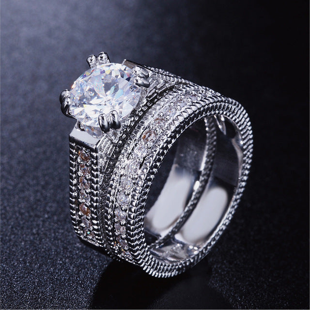 Fashionable womens engagement set ring with Artificial zircon micro inlay and platinum plated ring Image 4