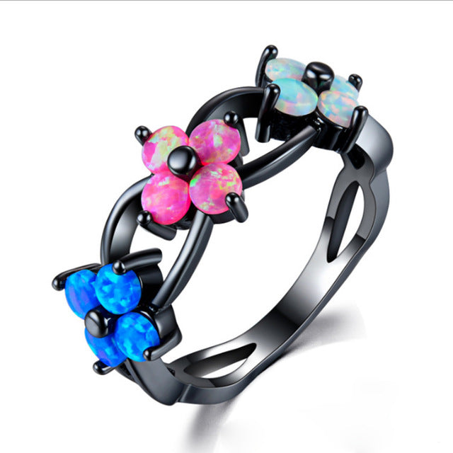 Black  Popular style OPAL flower ring Image 1