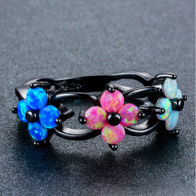 Black  Popular style OPAL flower ring Image 2