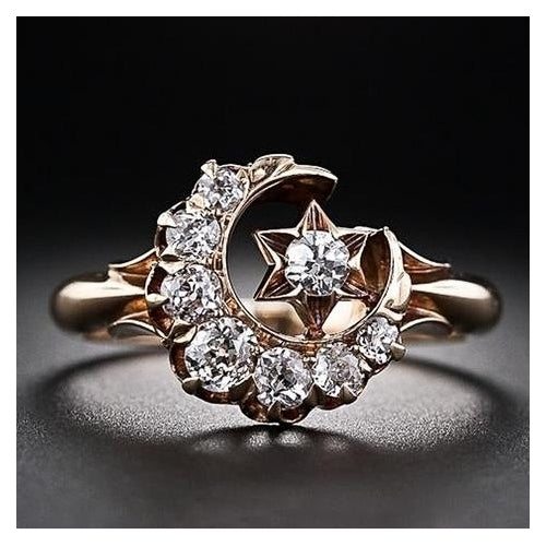 Vintage luxury star moon ring temperament womens Artificial zircon ring Image 1