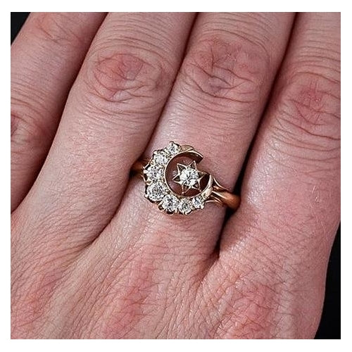 Vintage luxury star moon ring temperament womens Artificial zircon ring Image 2