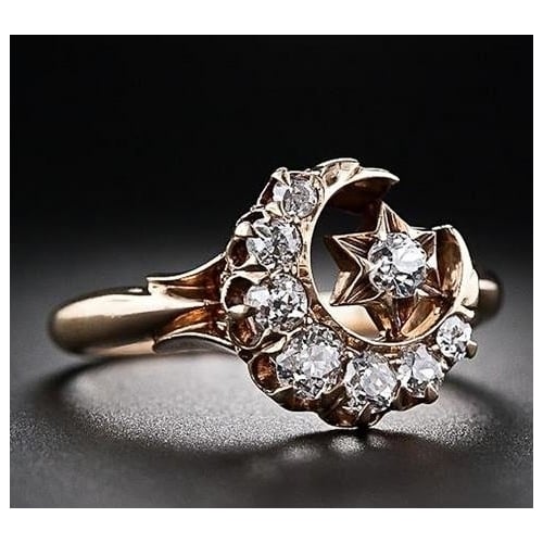 Vintage luxury star moon ring temperament womens Artificial zircon ring Image 4