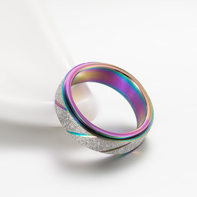 Colorful frosted female ring with diagonal rotatable ring rose Popular style pearl and sand tail ring Image 4