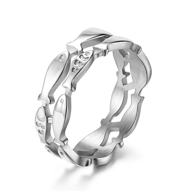 Elegant rose Popular style lady fish group stainless steel ring Image 2