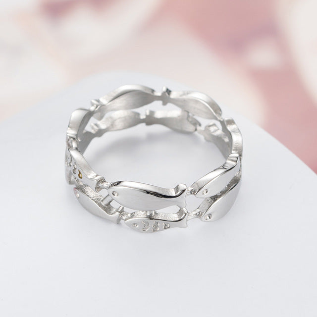 Elegant rose Popular style lady fish group stainless steel ring Image 3