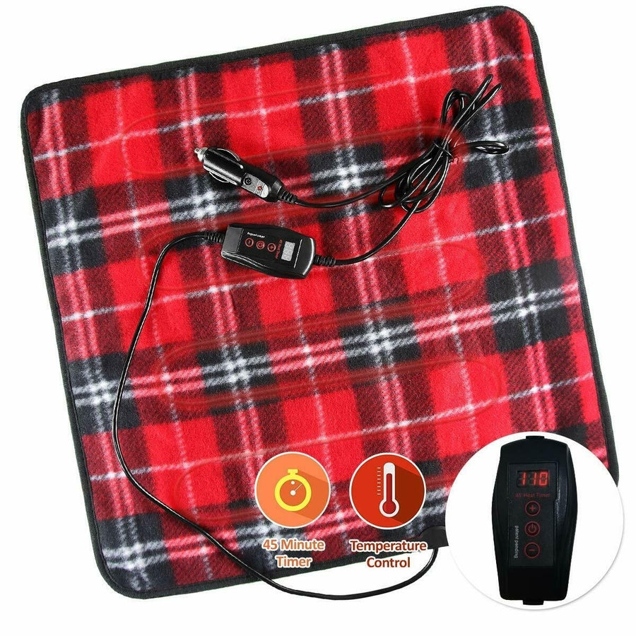 Zone Tech Car Electric Mini Heated Travel Blanket Pad Fleece Red Plaid 45 Timer Image 1