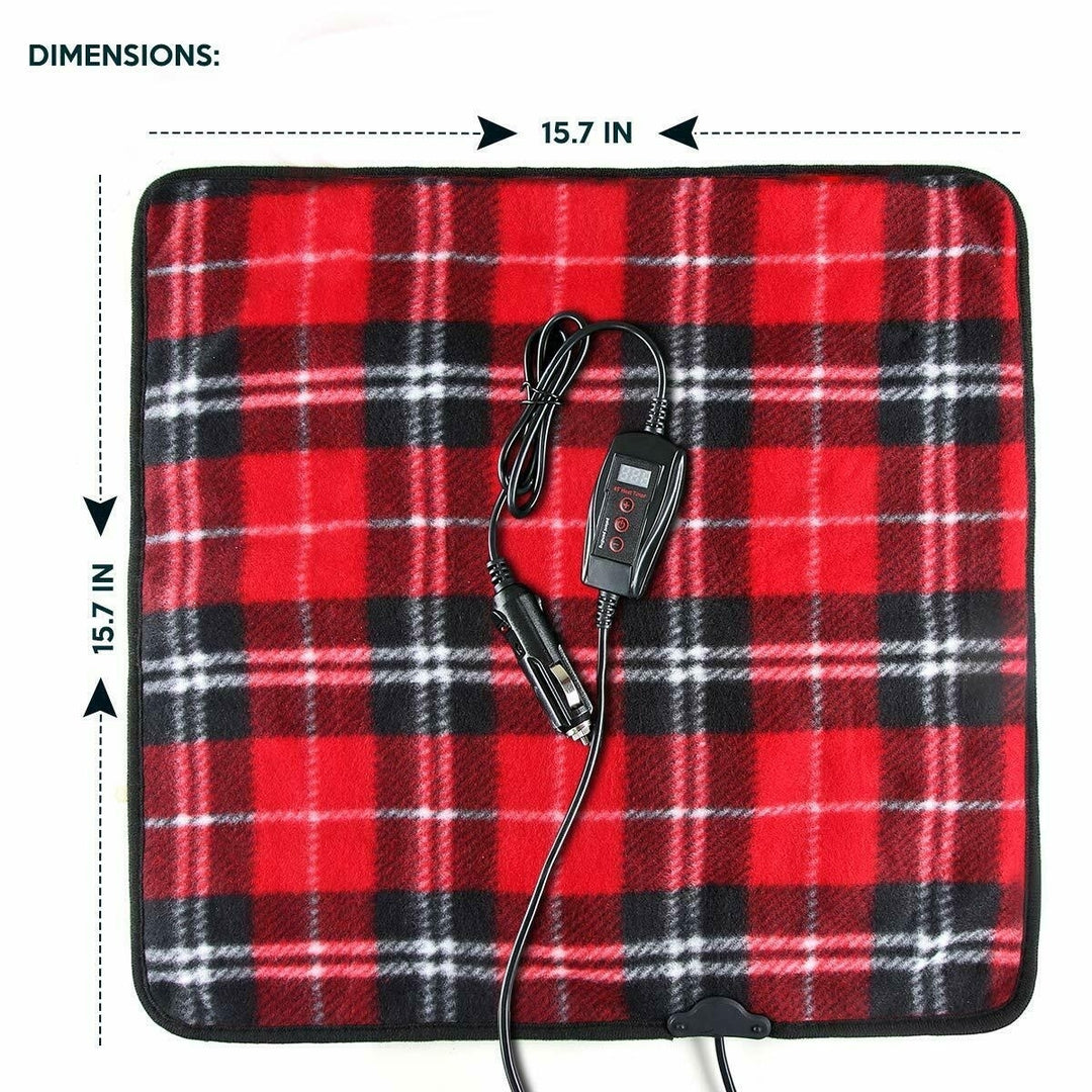Zone Tech Car Electric Mini Heated Travel Blanket Pad Fleece Red Plaid 45 Timer Image 4