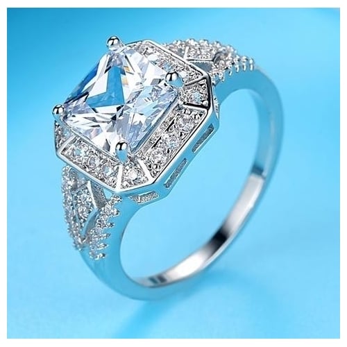 Four prong square Artificial zircon ium ring classic ring square micro setting Artificial zircon ring Image 2