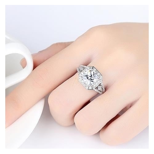 Four prong square Artificial zircon ium ring classic ring square micro setting Artificial zircon ring Image 3