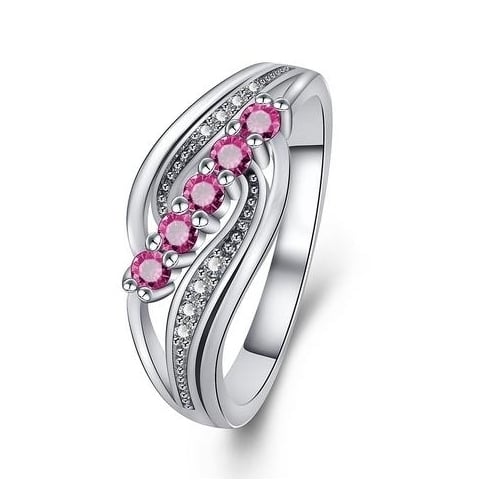 Red corundum Artificial zircon ring Image 1