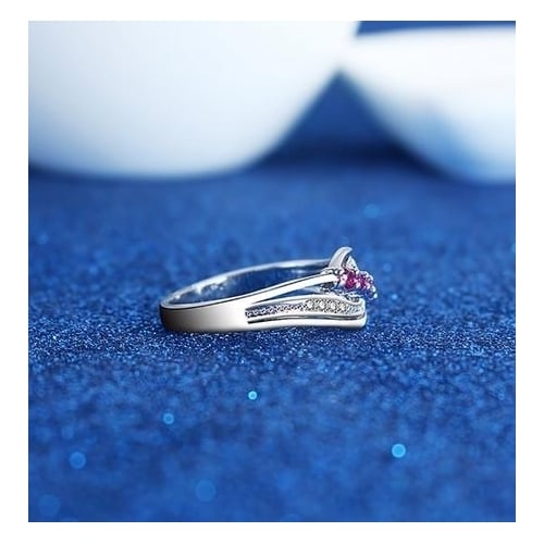 Red corundum Artificial zircon ring Image 3