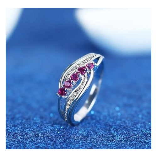 Red corundum Artificial zircon ring Image 4