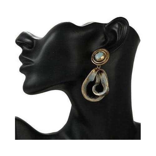 Metal retro Earrings European and American exaggerated water drop shaped oiling Earrings Image 2