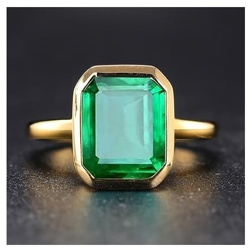 High end quality inlaid and processed emerald rectangular color gem ring Image 2