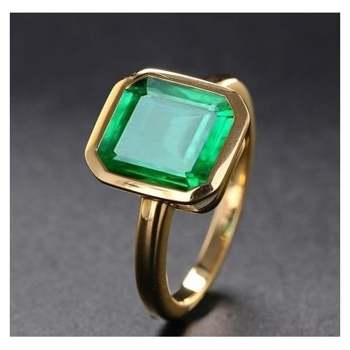 High end quality inlaid and processed emerald rectangular color gem ring Image 3