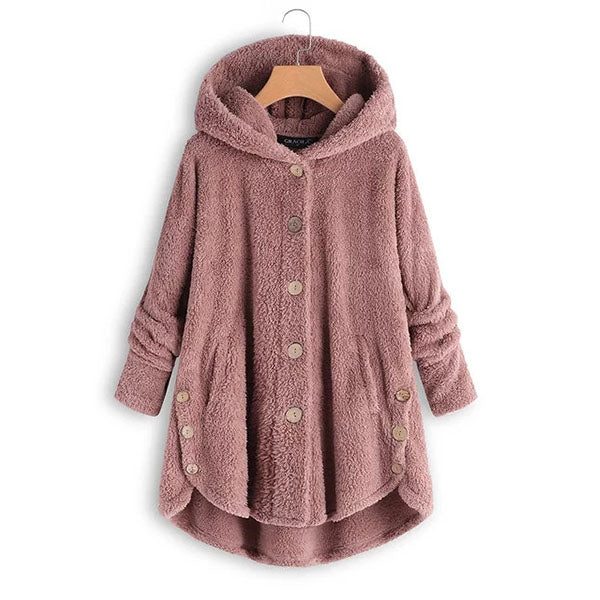 Cozy Hooded Fleece Coat with Asymmetrical Hem Image 2