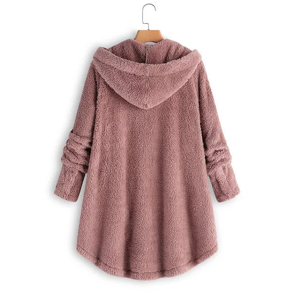 Cozy Hooded Fleece Coat with Asymmetrical Hem Image 3