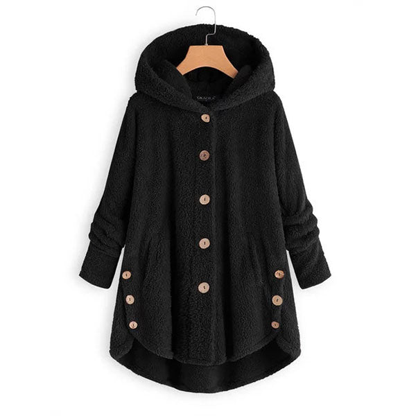 Cozy Hooded Fleece Coat with Asymmetrical Hem Image 4