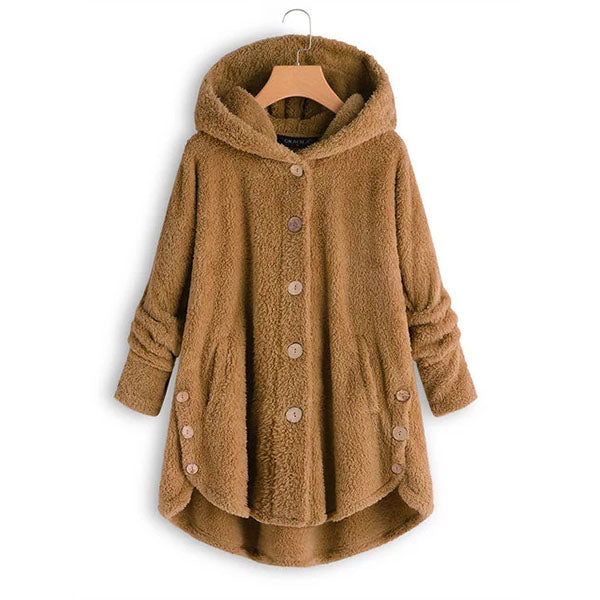 Cozy Hooded Fleece Coat with Asymmetrical Hem Image 4