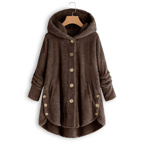 Cozy Hooded Fleece Coat with Asymmetrical Hem Image 1