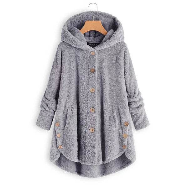 Cozy Hooded Fleece Coat with Asymmetrical Hem Image 1