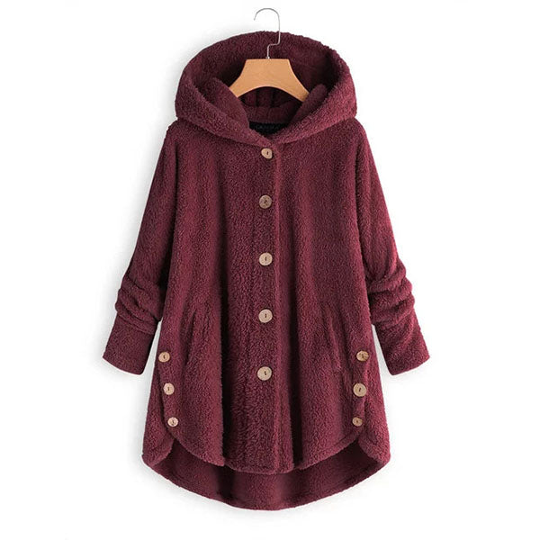 Cozy Hooded Fleece Coat with Asymmetrical Hem Image 8