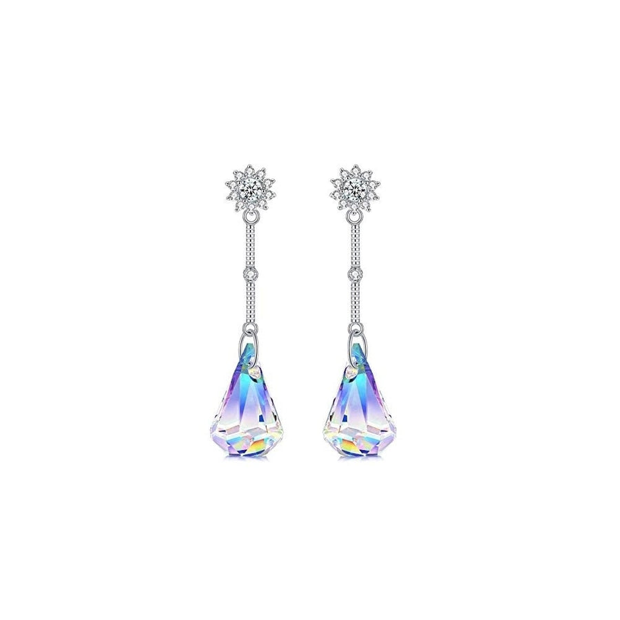 Aurora Borealis Swarovski Crystal Drop Earrings 18K White Gold Plated Brass Image 1