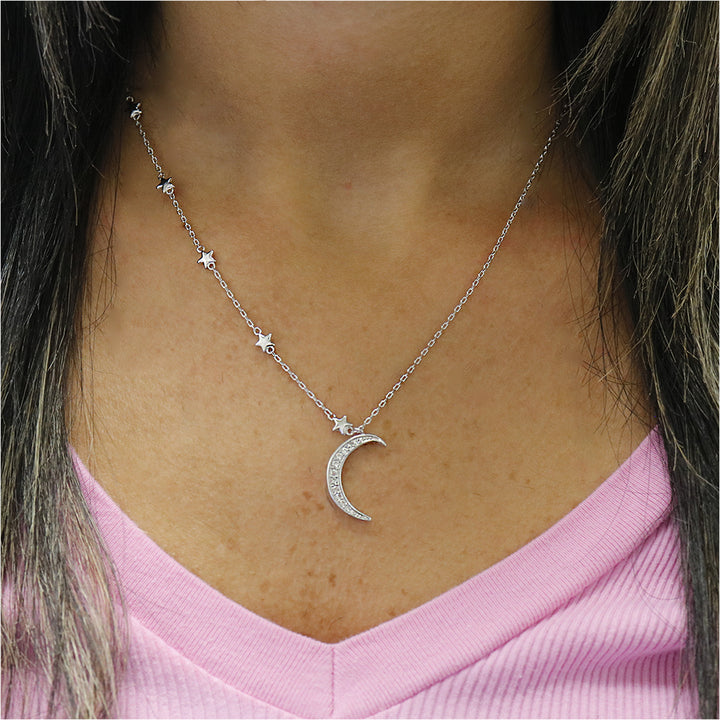 Crescent Moon Crystal Station Necklace Made With Swarovski Elements Image 1