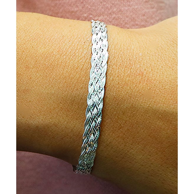 Italian Sterling Silver 9 Inch Adjustable Diamond Cut Herringbone Bracelet 925 Image 2