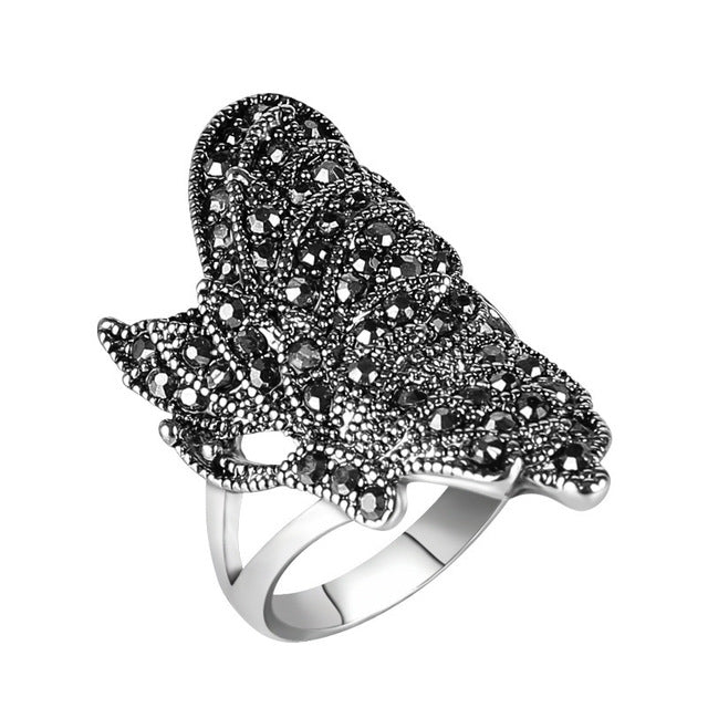 Creative Gothic exquisite Black Butterfly Fashion style Plated oil drop with Obsidian ladys ring Image 1