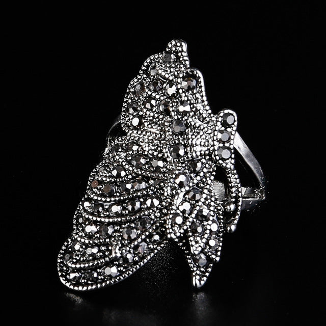 Creative Gothic exquisite Black Butterfly Fashion style Plated oil drop with Obsidian ladys ring Image 3