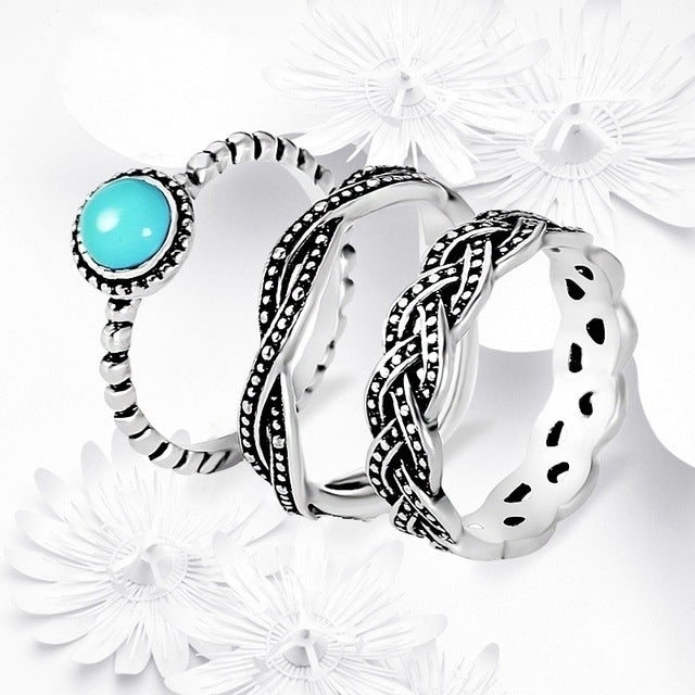 Three piece retro ring European Turquoise lady ring Image 1