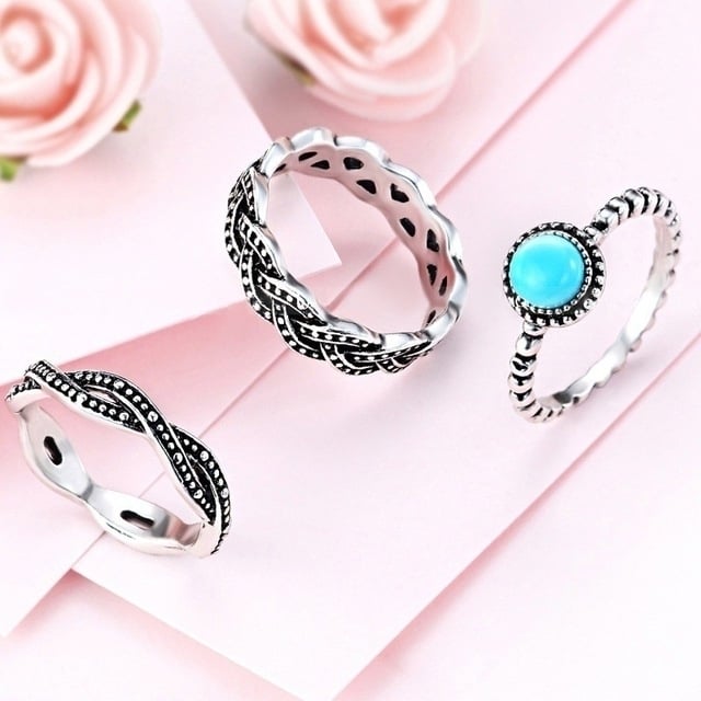 Three piece retro ring European Turquoise lady ring Image 2