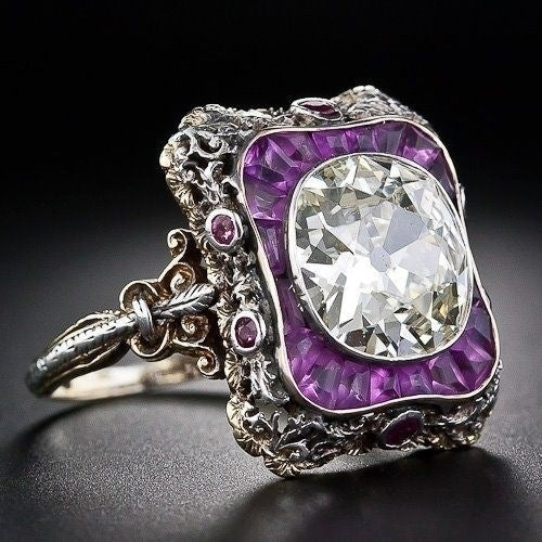 Creative Amethyst trapezoid square ring Image 1