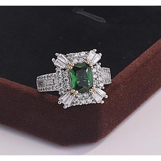 Emerald Artificial zircon square Princess ring Image 1