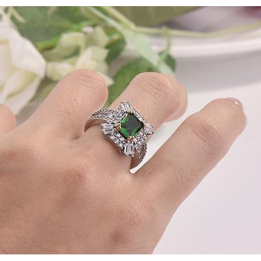 Emerald Artificial zircon square Princess ring Image 2