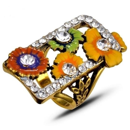 Antique color enamel ring Popular style -plated color separation exaggerated flower ring Image 1