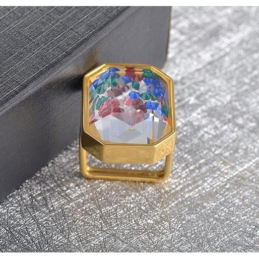 beautiful square ring Creative Color Ring womens geometric ring Image 2