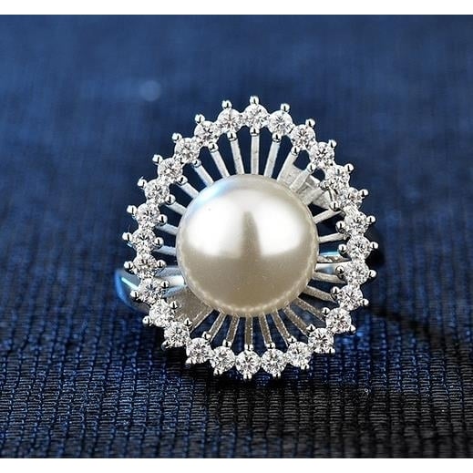 beautiful square ring creative pearl ring womens ring Image 2