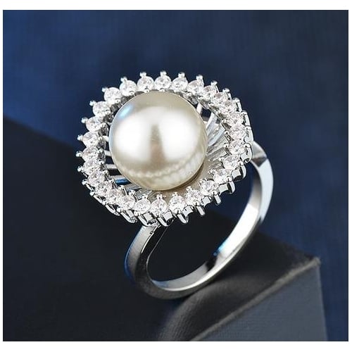 beautiful square ring creative pearl ring womens ring Image 3