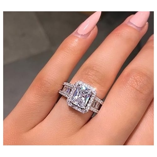 S Sterling Fashion style Artificial zircon Engagement Wedding Ring Image 1