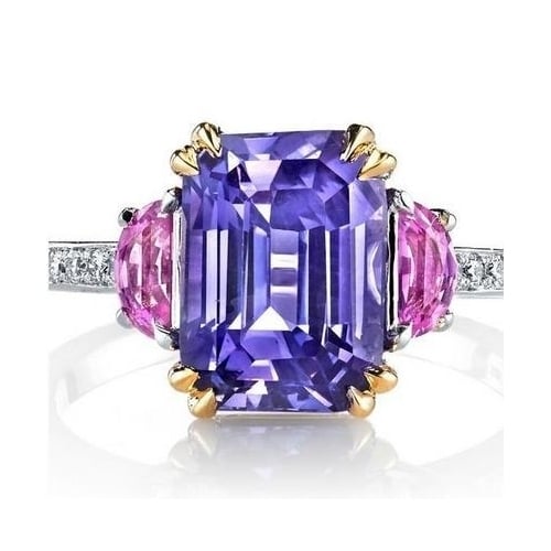 Purple Princess square ring female half moon red corundum engagement ring Image 2