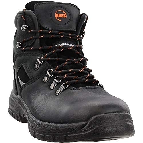 HOSS Mens 6" Steel Toe Waterproof Work Boot Black 60122 Buffalo Leather Image 1