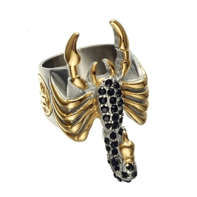 Stainless steel scorpion ring mens titanium steel animal set with black ring Image 1